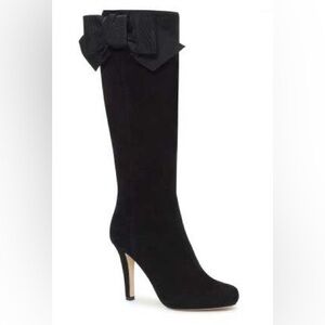 Kate Spade Kolleen Suede Boots Size 8.5 Bow Knee High Black Heeled